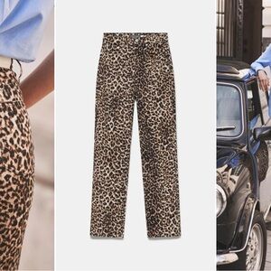 Zara Leopard Print Ankle Jeans